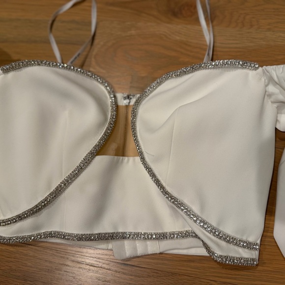 SELF PORTRAIT TOP- White Off-Shoulder Top with Silver Accents - Picture 3 of 4